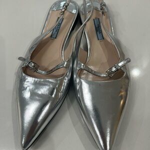 Prada Silver Flats Sleek Pointed-Toe Design